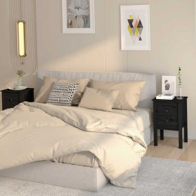 Bedside Cabinet Set of 2 Black Solid Pine Wood Compact