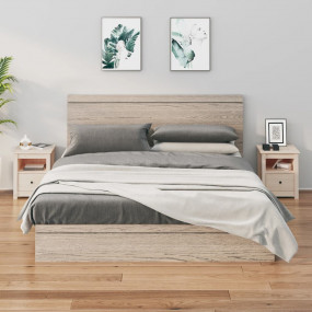 Bedside Cabinet Set of 2 Natural Wood Solid Pine Wood C...