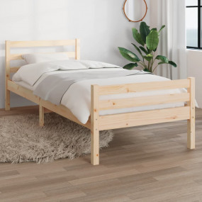 Bed Frame Natural Wood Tone Solid Pine Wood Small Singl...