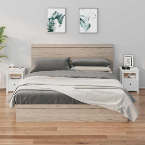 Bedside Cabinet Set of 2 White Solid Pine Wood Standard