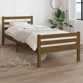 Bed Frame Honey brown Solid pine wood, Plywood Small Si...