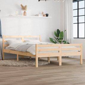 Bed Frame Natural wood Solid pine wood 53 x 74.8 in Dou...