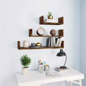 Wall Shelf Set of 3 Smoked Oak Engineered wood