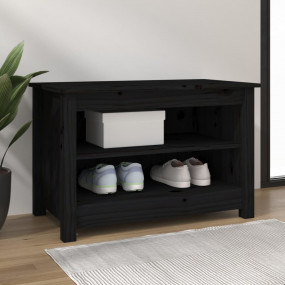 Shoe Bench Black Solid pine wood 27.6 x 15.0 x 17.9 in ...