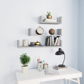 Wall Shelf Set of 3 Grey sonoma Engineered wood