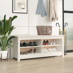 Shoe Bench White Solid pine wood 43.3x15.0x17.9 in Shoe...