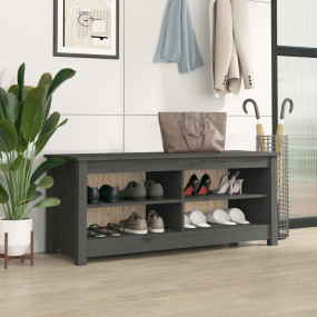 Shoe Bench Grey Solid pine wood Large Shoe Bench Rectan...