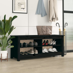 Shoe Bench Black Solid pine wood 43.3 x 15.0 x 17.9 in ...