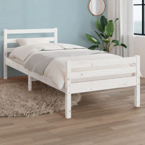 Bed Frame White Solid pine wood, Plywood Single Durable