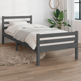 Bed Frame Grey Solid pine wood, Plywood slats Single si...