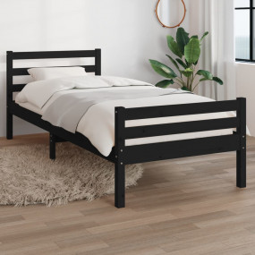 Bed Frame Black Solid Pine Wood, Plywood Twin Durable B...
