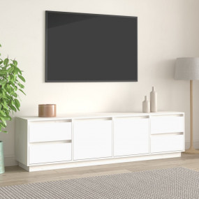 TV Cabinet White Solid Pinewood Large TV Cabinet Rectan...