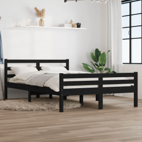 Bed Frame Black Solid pine wood Full Sturdy Bed Frame