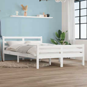 Bed Frame White Solid pine wood, plywood Double Modern