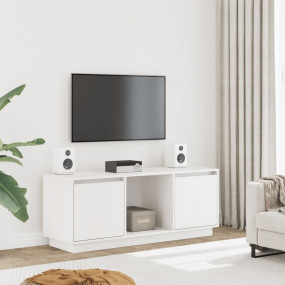 TV Cabinet White Solid Pine Wood Medium TV Cabinet Rect...