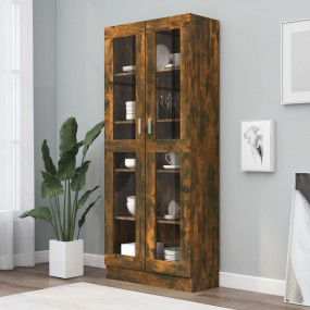 Display Cabinet Smoked Oak Engineered Wood, Glass Tall