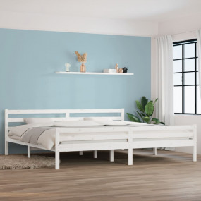 Bed Frame White Solid Pine Wood, Plywood Double Modern