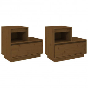 Bedside Cabinet Set of 2 Honey brown Solid pine wood St...