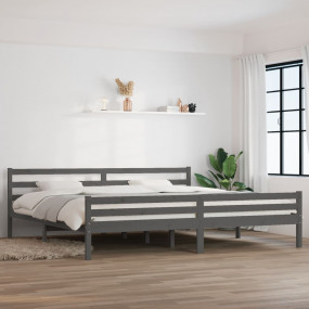 Bed Frame Grey Solid pine wood and Plywood Full size Be...