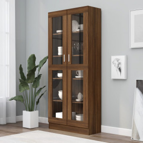 Display Cabinet Brown Oak Engineered wood, glass Tall