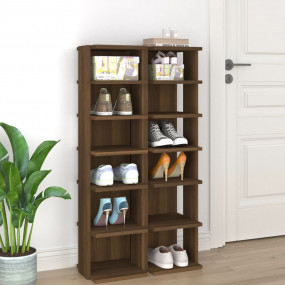 Shoe Rack Set of 2 Brown Oak Engineered Wood Tall Shoe ...