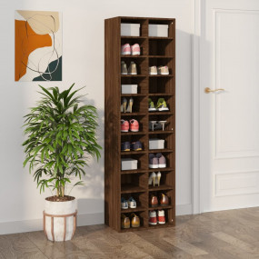 Shoe Cabinet Brown Oak Engineered Wood Tall Shoe Cabine...