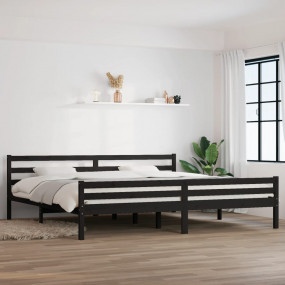 Bed Frame Black Solid pine wood, Plywood Double Durable