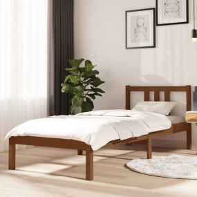Bed Frame Honey Brown Solid Pine Wood, Plywood Slats Sm...