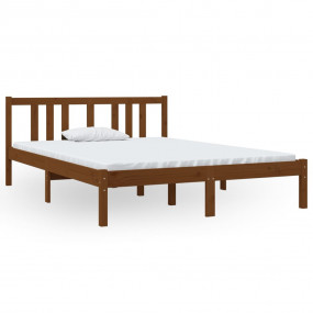 Bed Frame Honey Brown Solid Pine Wood and Plywood Doubl...