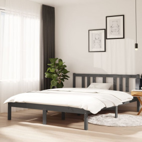 Bed Frame Grey Solid pine wood, Plywood slats 55 x 75 i...