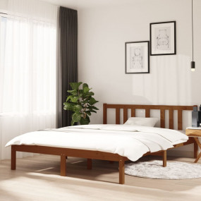 Bed Frame Honey brown Solid pine wood, Plywood Double S...