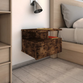 Floating Nightstand Set of 2 Smoked Oak Engineered Wood...
