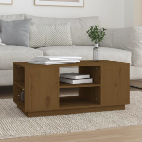Coffee Table Honey Brown Solid Pine Wood Medium Coffee ...
