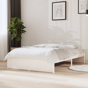 Bed Frame White Solid pine wood, Plywood Small Double D...