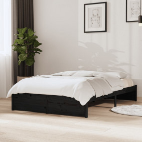 Bed Frame Black Solid Pine Wood, Plywood Small Double D...