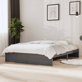 Bed Frame Grey Pinewood, Plywood Full Durable Bed Frame