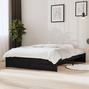 Bed Frame Black Solid Pine wood Double Tough Bed Frame