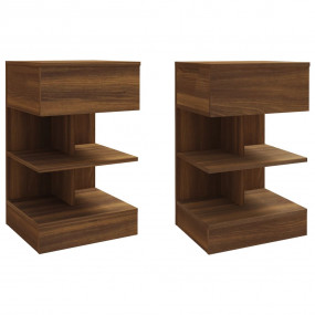 Bedside Cabinet Set of 2 Brown Oak Engineered Wood