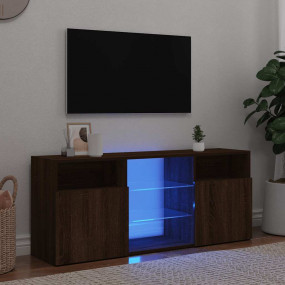 TV Cabinet Brown Oak Engineered Wood, Tempered Glass