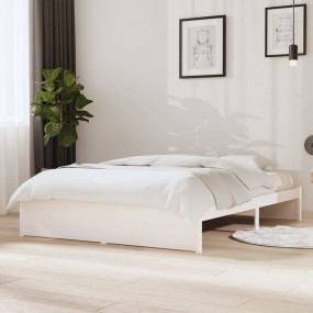 Bed Frame White Solid Pine Wood, Plywood 55 in x 79 in ...