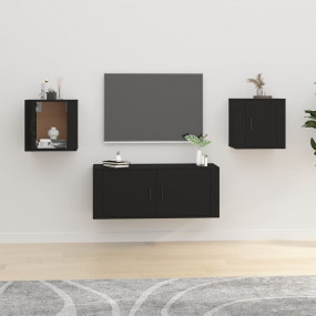 Wall Mounted Tv Cabinet Set of 2 Black Engineered wood ...