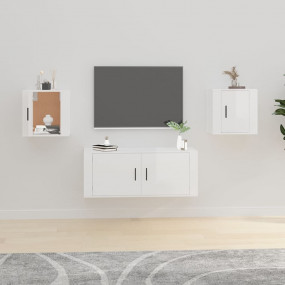 Wall Mounted Tv Cabinet Set of 2 High gloss white Engin...