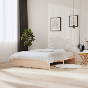 Bed Frame Natural Wood Solid pinewood, Plywood King Siz...
