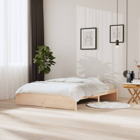 Bed Frame Natural Wood Solid Pine Wood Double Durable B...