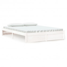 Bed Frame White Solid Pine Wood 63 x 79 in Bed Frame