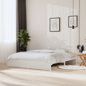 Bed Frame White Solid pine wood, plywood slats Super Ki...