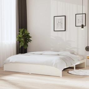 Bed Frame White Solid Pine Wood, Plywood 78.7 x 78.7 in...