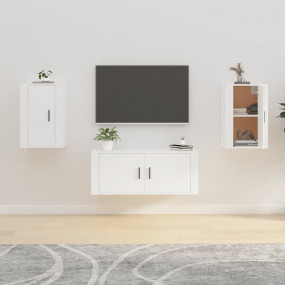 Wall Mounted TV Cabinet Set of 2 White Engineered wood ...
