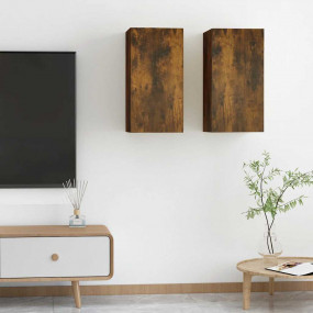 TV Cabinet Set of 2 Smoked Oak Engineered Wood Standard