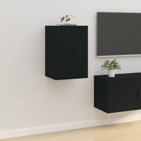Wall Mounted TV Cabinet Black Engineered Wood Medium